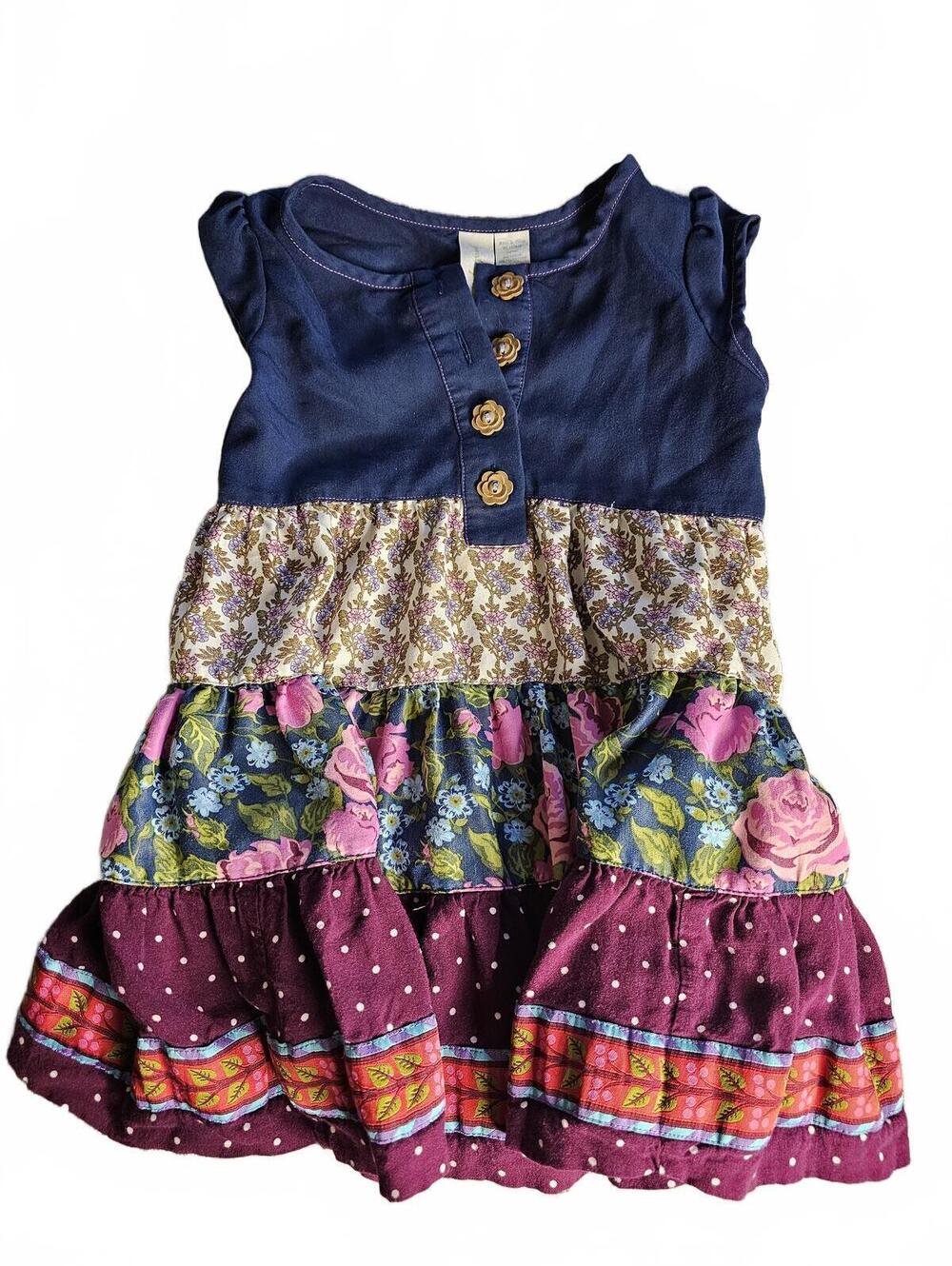 Mudd Girls' Tiered Floral Dress with Button Detail